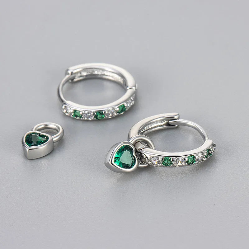 Women's fashion heart earrings with coloured zircon stone centrepiece and gold plating for pierced ears
