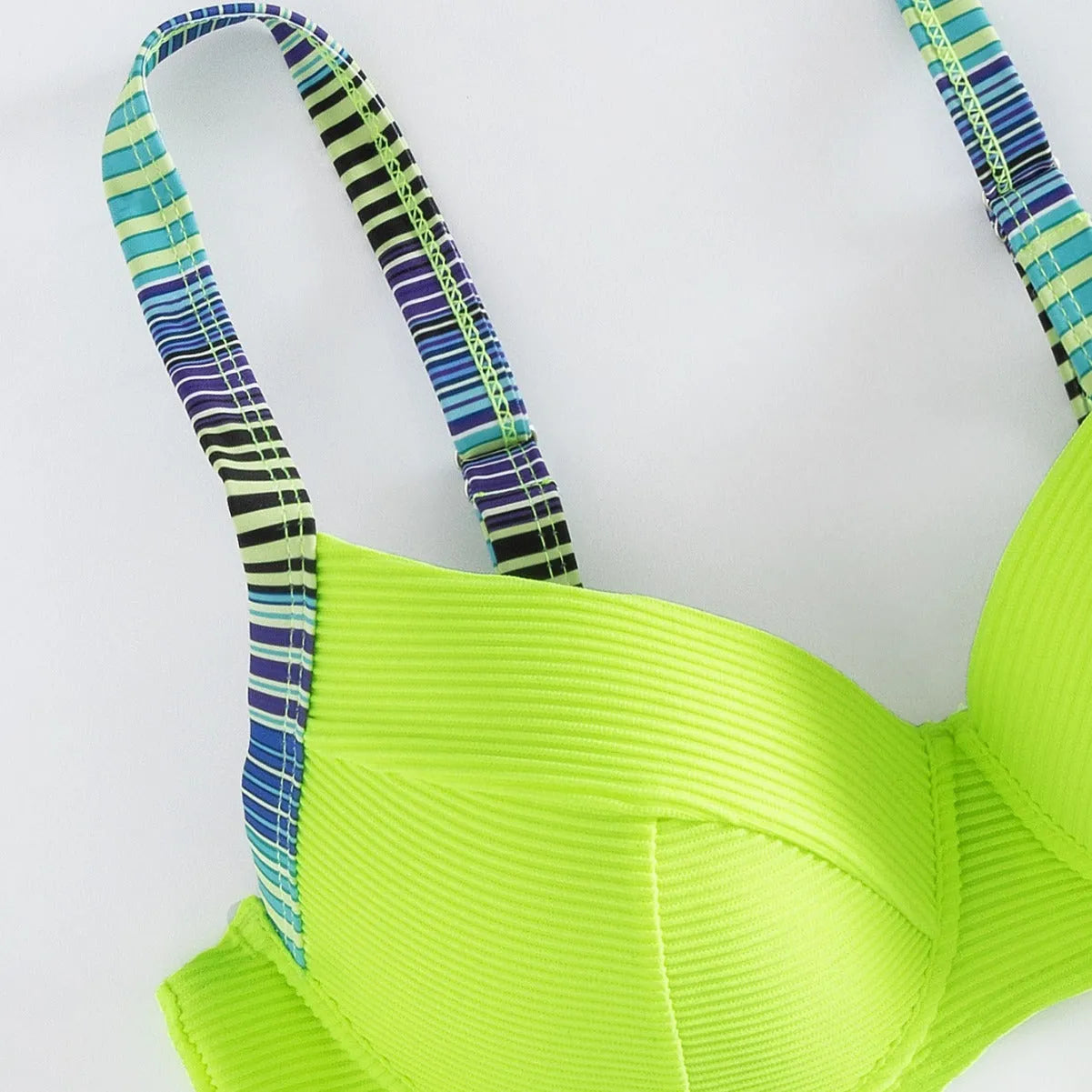 Green printed halter bikini set for women with split briefs