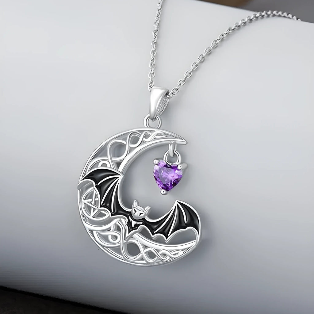 925 silver bat pendant necklace with O-shaped chain, retro gothic style, 51cm to 60cm circumference