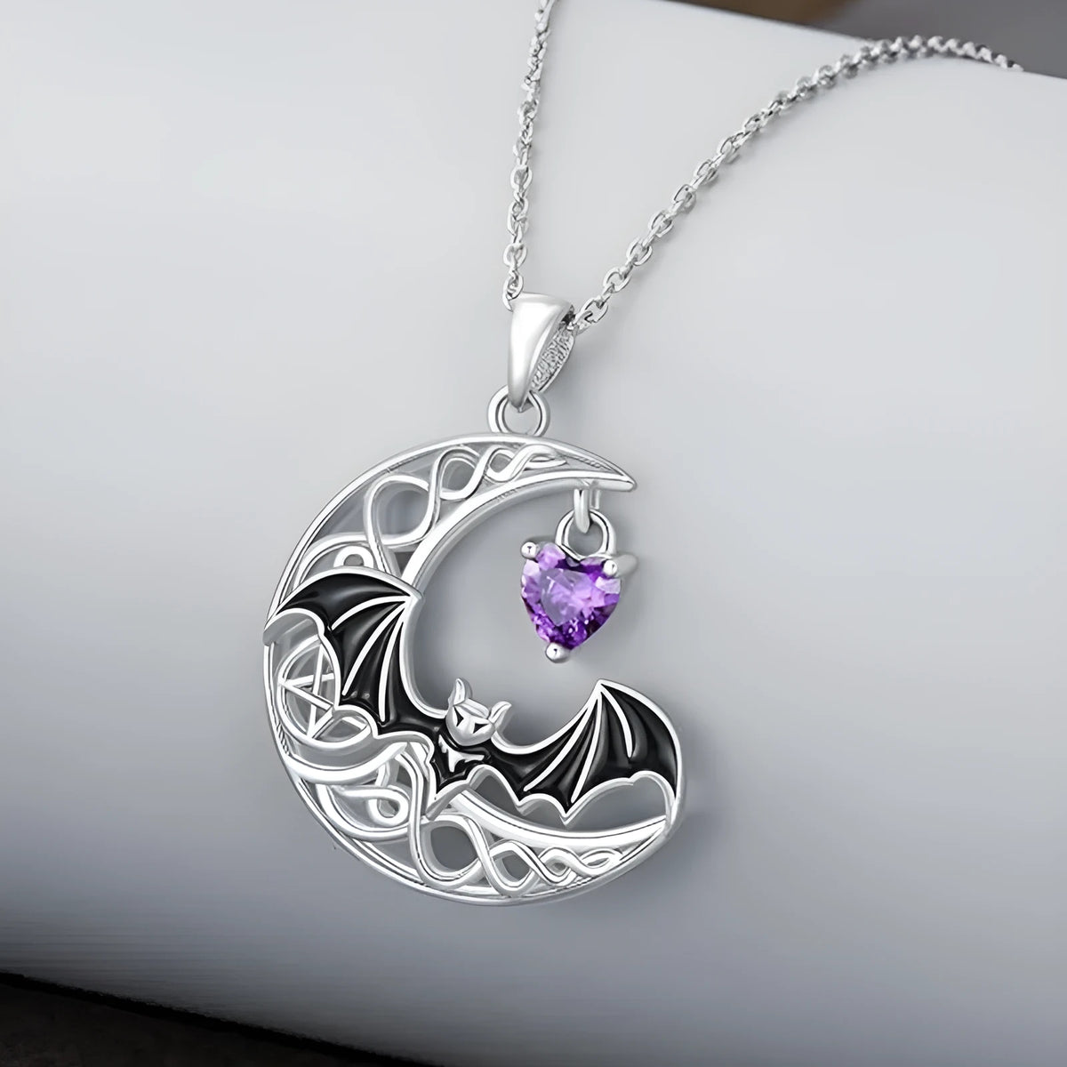 925 silver bat pendant necklace with O-shaped chain, retro gothic style, 51cm to 60cm circumference
