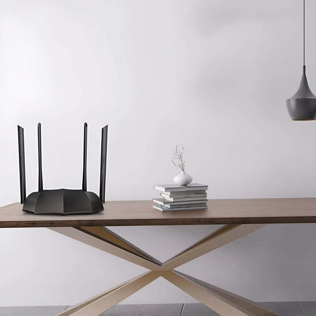 Dual-band gigabit wireless router with three expansion slots measuring 365mm by 286mm