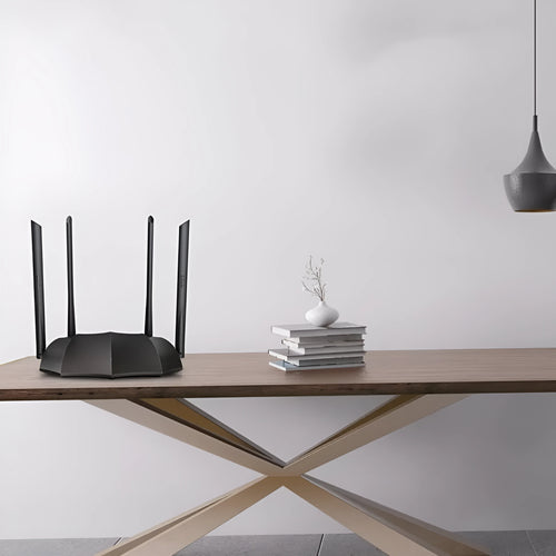 AC8 dual-band wireless router with gigabit ports measuring 365x286x70mm