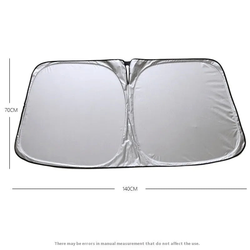 Titanium silver aluminium foil car sunshade unfolded, showing reflective surface.