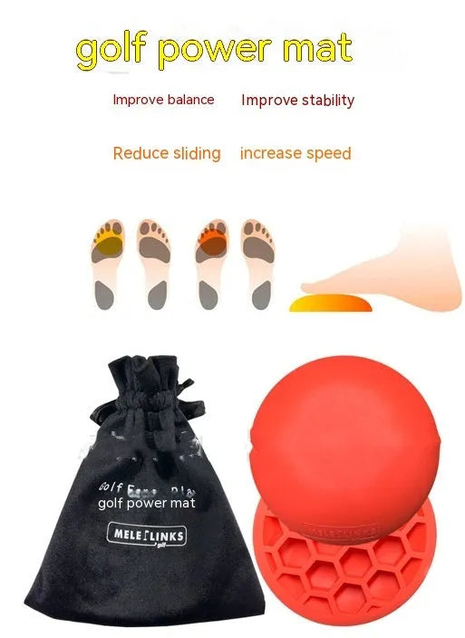 Orange golf strength training mat with natural rubber centre of gravity design for swing practice