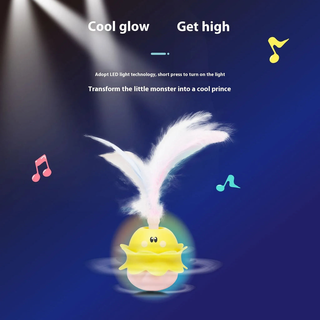 Rotating self-hi cat teaser feather toy with TPR and ABS body, 70x70x200mm, rechargeable battery, multi-colour