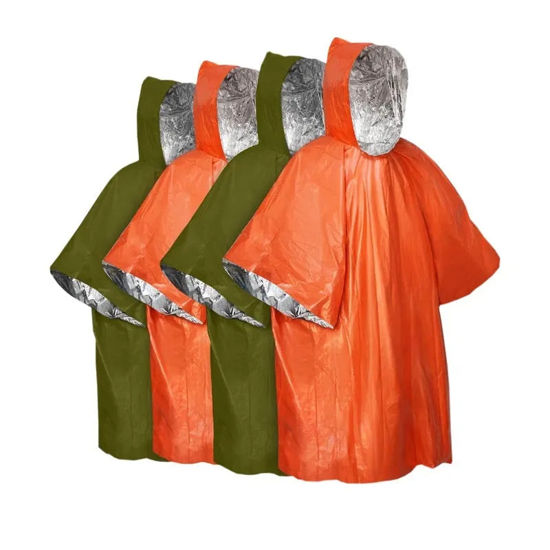 Large orange and army green waterproof raincoat for cross-country running and marathon training.