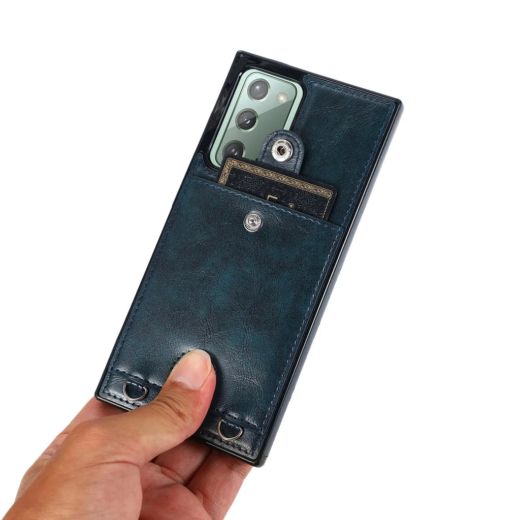 Fashion shoulder cross lanyard phone case for Samsung Note20 Ultra in flip business style imitation leather black