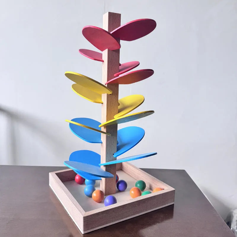 Baby educational ball wooden rainbow music tree with 10 colourful beads on wire tracks, 22.5 x 71cm