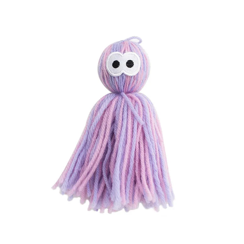 Hanging bite-resistant wool cat ball with teaser stick in blue grey colour option