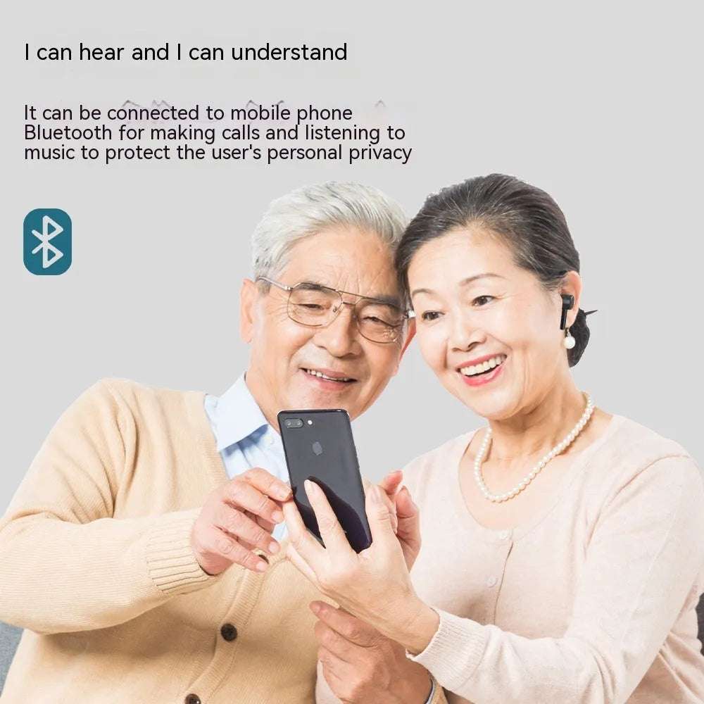 Black smart noise-reduction Bluetooth headset, invisible ear back, 16-channel hearing aid, in-ear, plastic and aluminium alloy