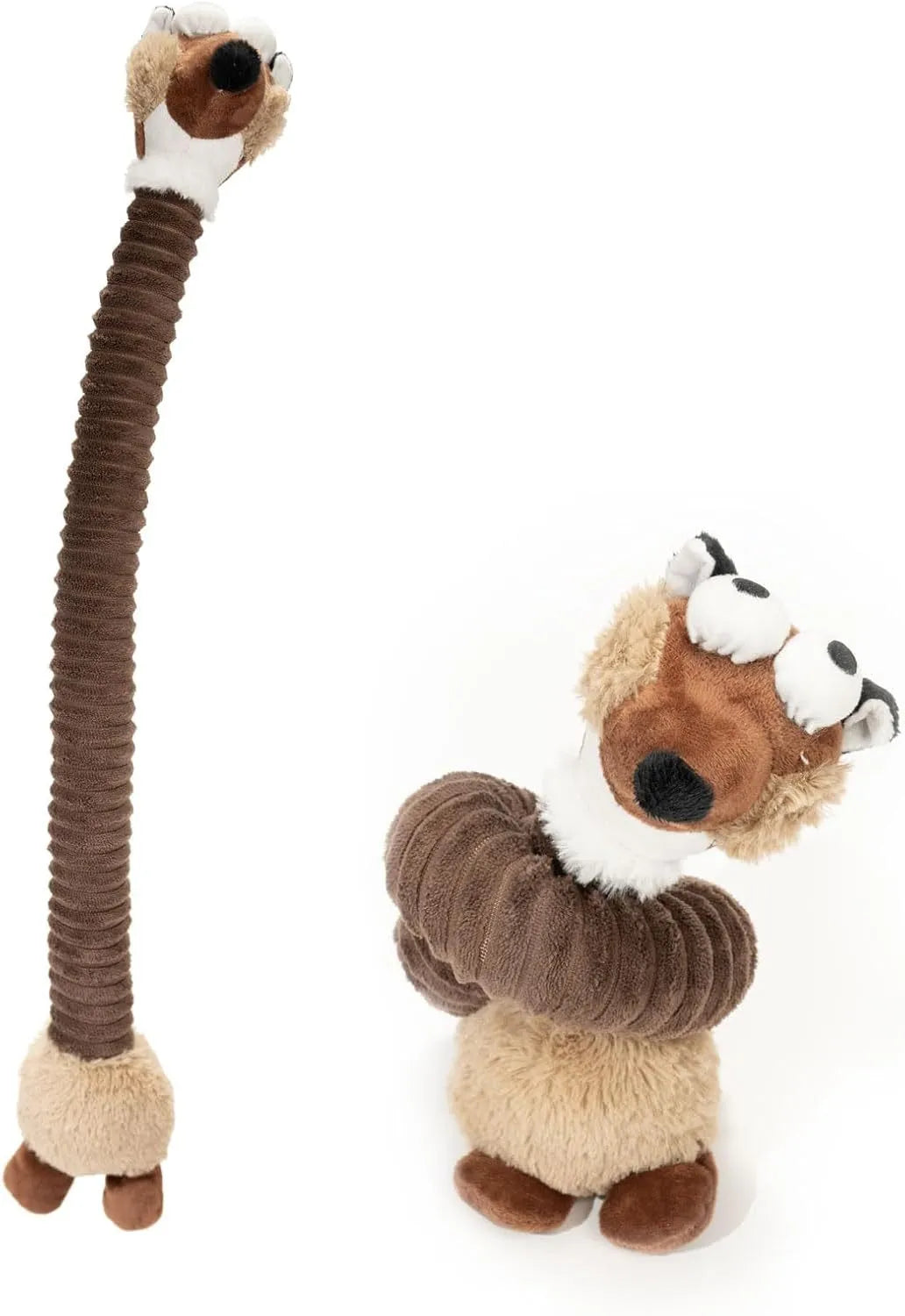 Plush squeaky dog toy with crinkle elements in brown colour for small medium large dogs