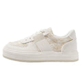 Beige plaid platform leisure sports shoes with lace-up front and rubber sole.