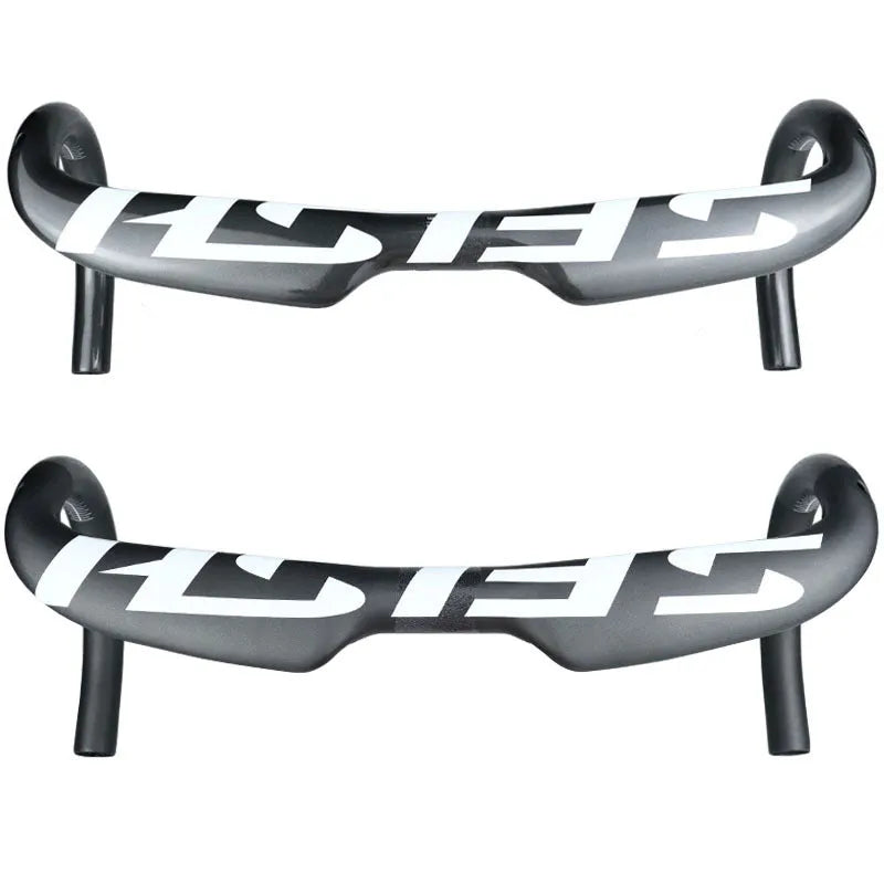 Carbon fibre road bike drop handlebar shown in black, white, or matte white finish, with 31.8mm clamp.