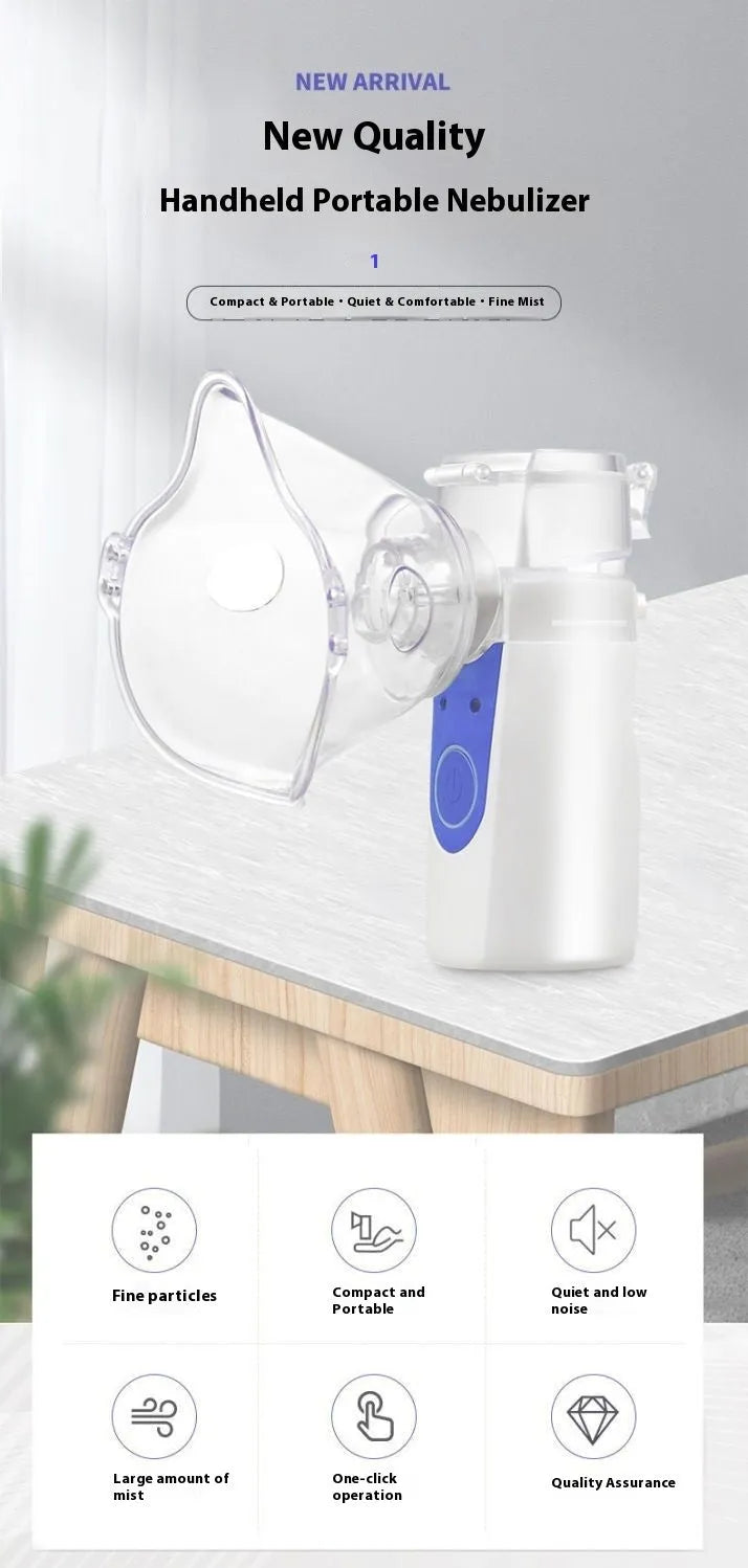 White columnar USB handheld nebuliser with single mist outlet for children's respiratory treatments