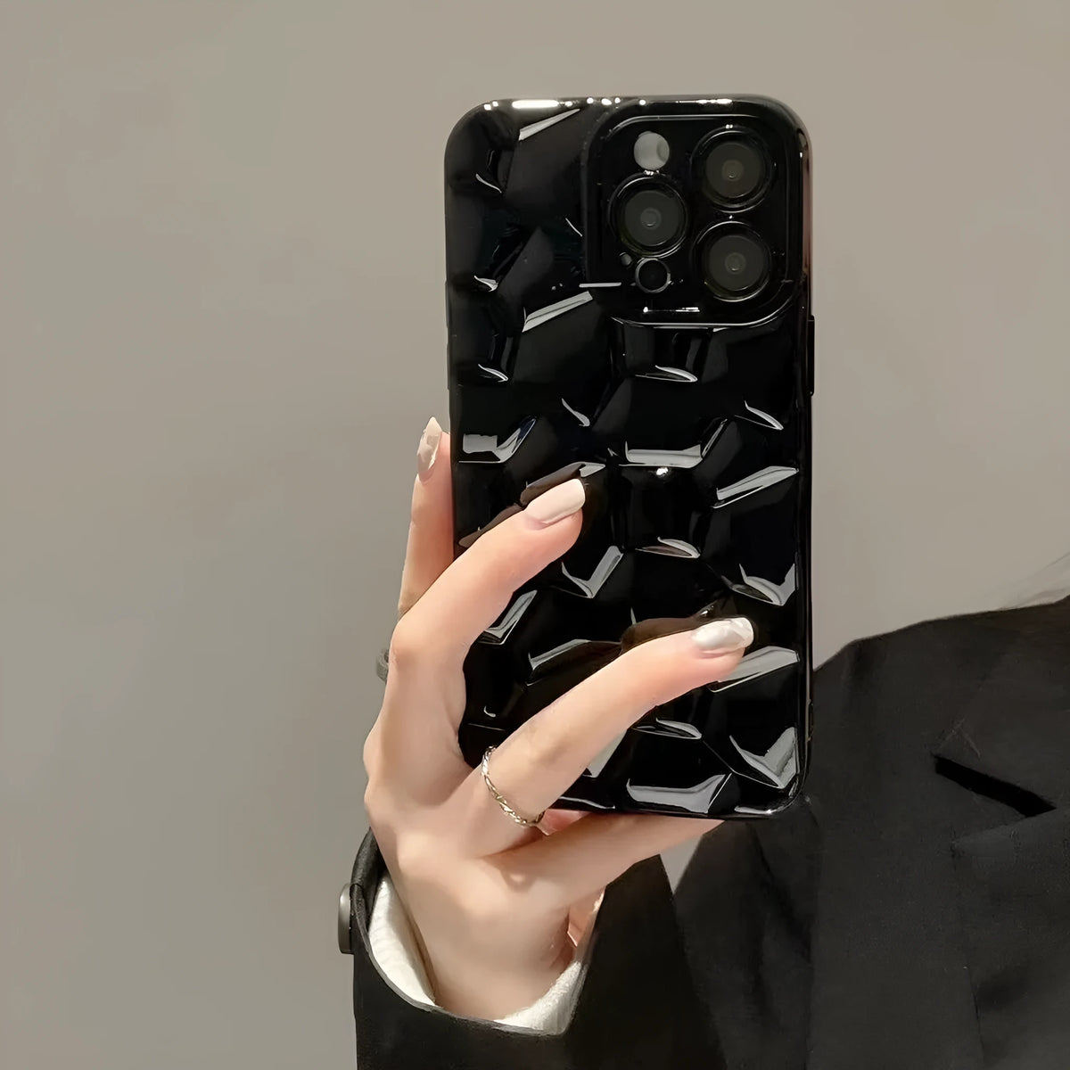 Pebble TPU iPhone case with lens protector in black, brown, silver, or white for iPhone 11 to 15 Pro Max