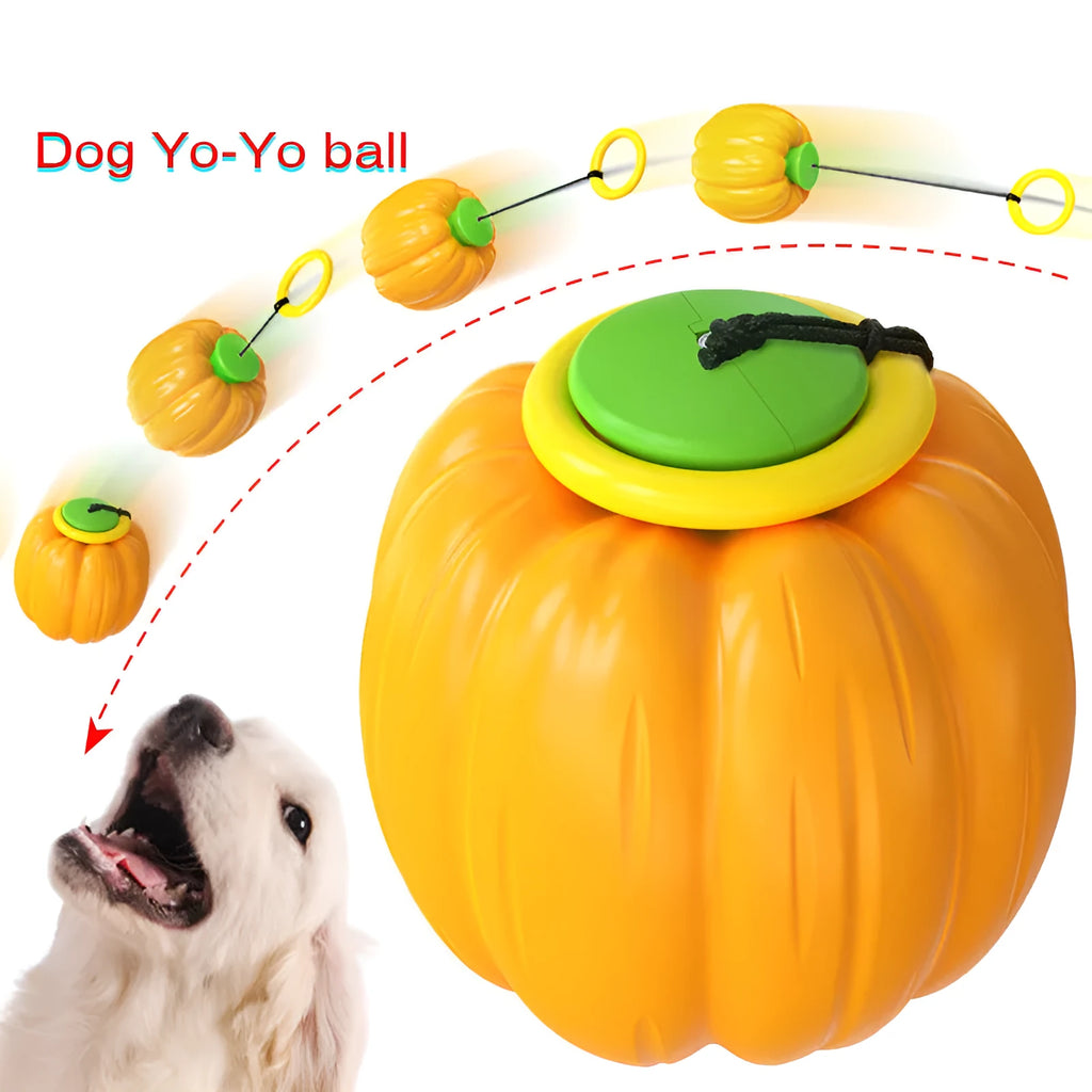 Orange pumpkin-shaped dog chew toy with squeaker for puppies and small dogs