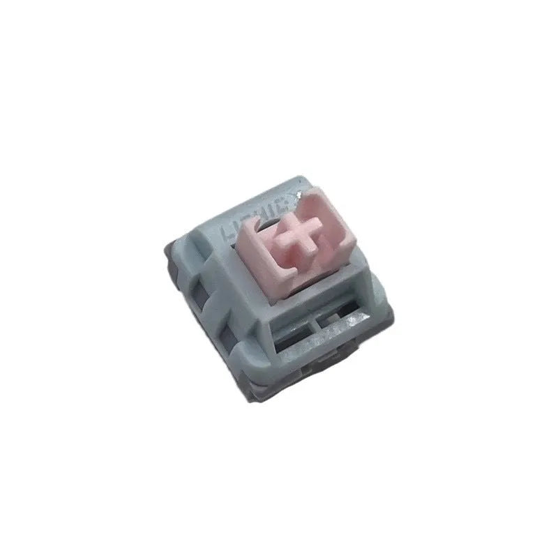 Four Dew Axis-4 linear mute mechanical keyboard switches showing bottom housing and springs.