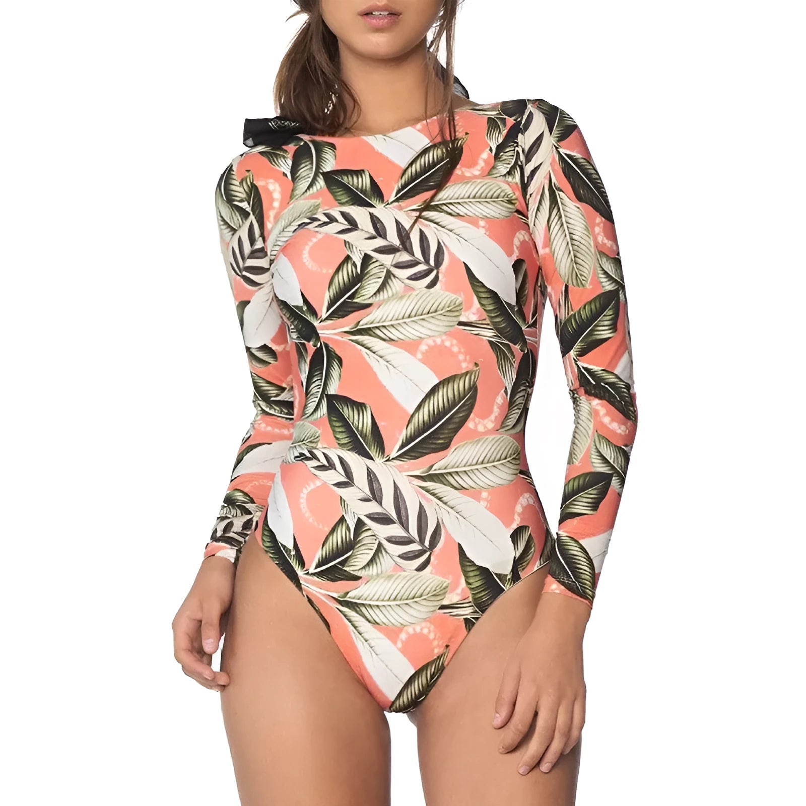 Women's leaf print backless one-piece swimsuit in polyester fabric for swimming sports