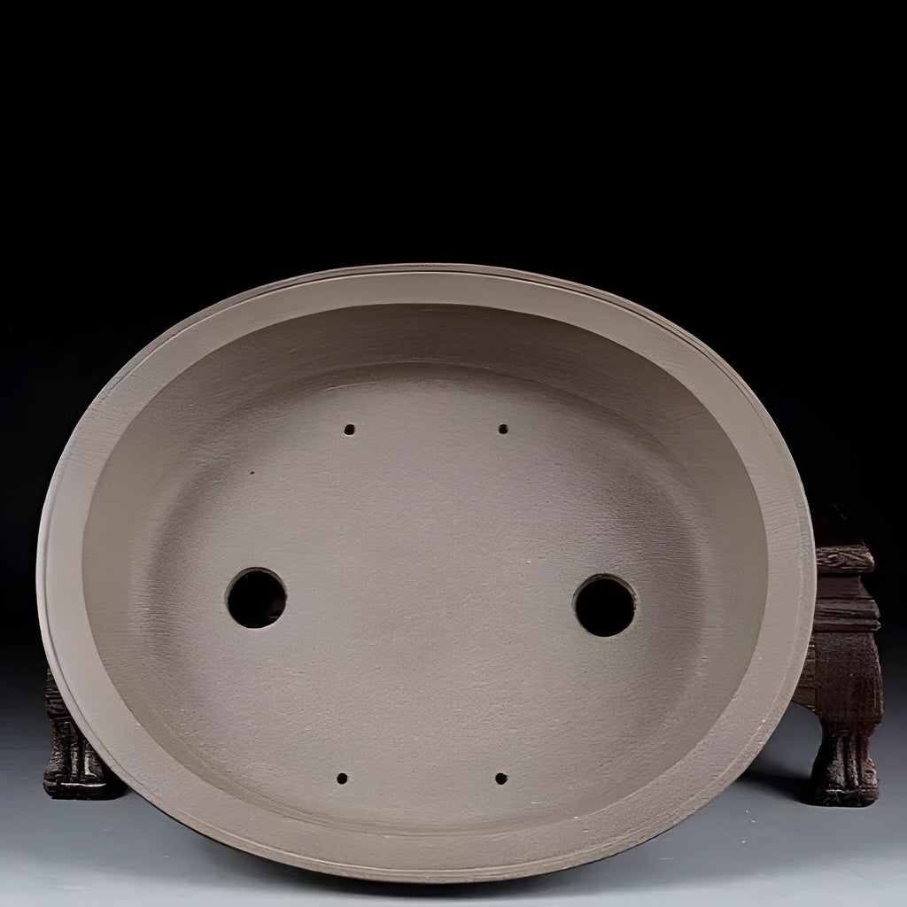 Handmade antique oval purple sand ceramic bonsai pot with shallow 6.3cm height.