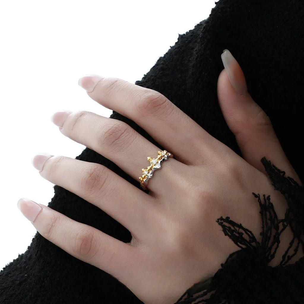 Princess Knight adjustable opening couple ring in electroplated silver with minority-inspired design