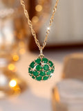 Round emerald diamond necklace with champagne gold electroplated finish on adjustable chain