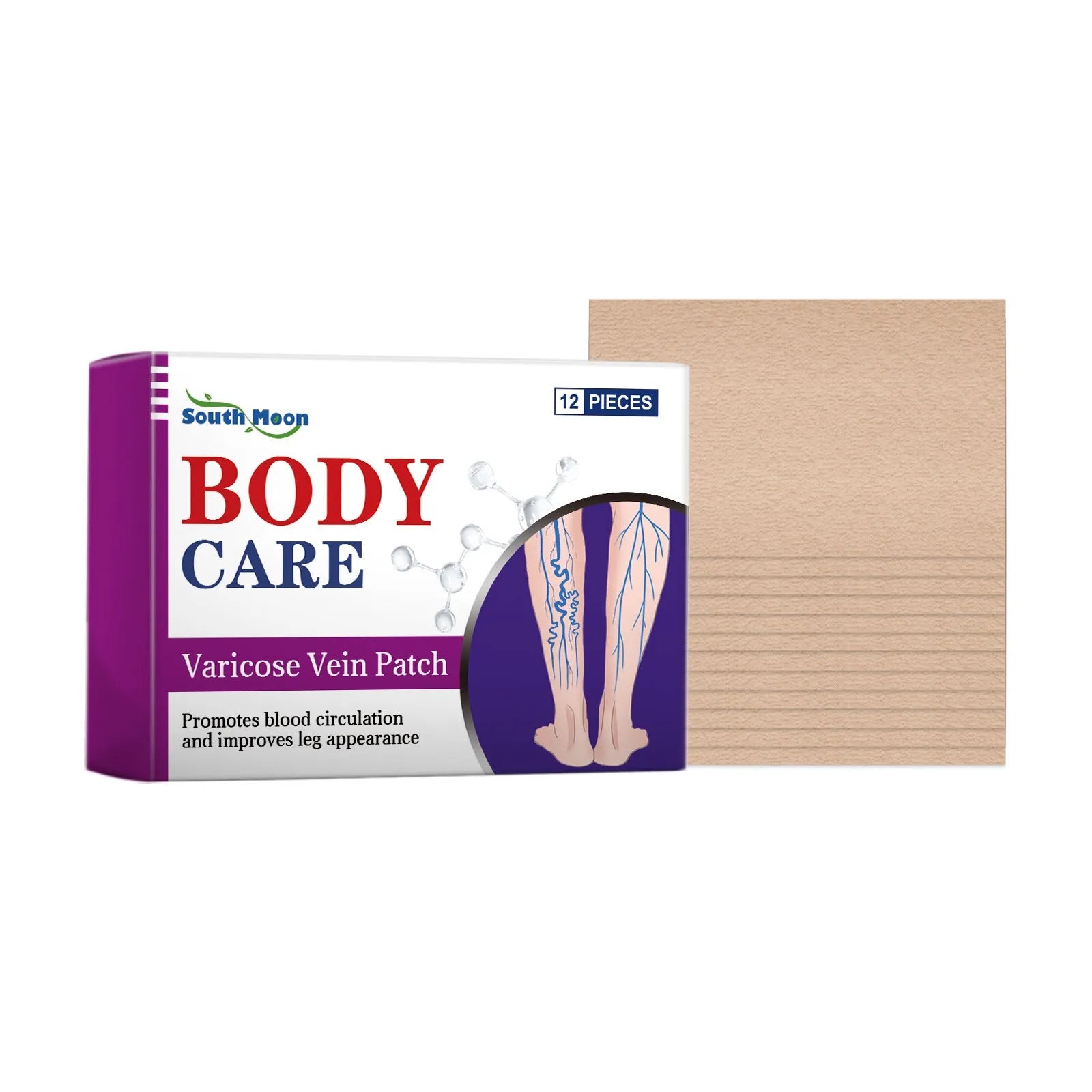 Leg care patch kit containing 12 nursing patches with plant ingredients for nourishing massage