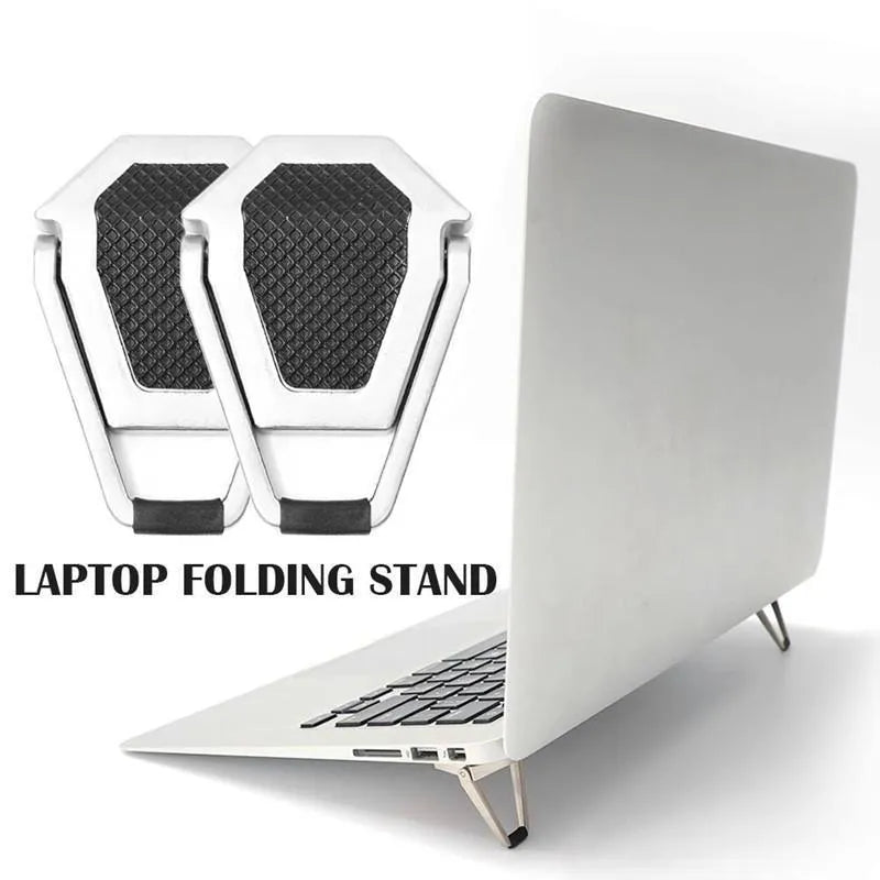 Aluminium alloy laptop bracket showing folded dimensions of 4.8cm by 3.5cm with 3M adhesive backing