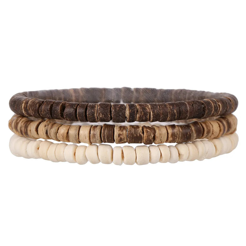 Hand-woven unisex wood bracelet with turquoise accents and totem pattern