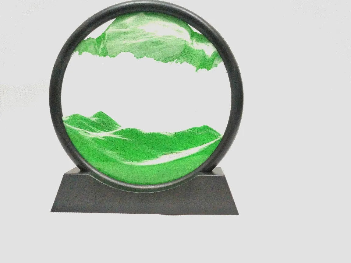 Abstract quicksand painting ornament in hourglass design, hanging decoration with colour and size options.
