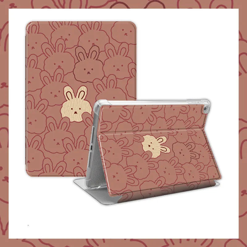 Cartoon cute rabbit silicone iPad case book airbag transparent frame for iPad Pro 11 inch in pink with rabbit print