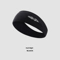 Seamless knitted unisex exercise hair band in black, shown worn during activity.