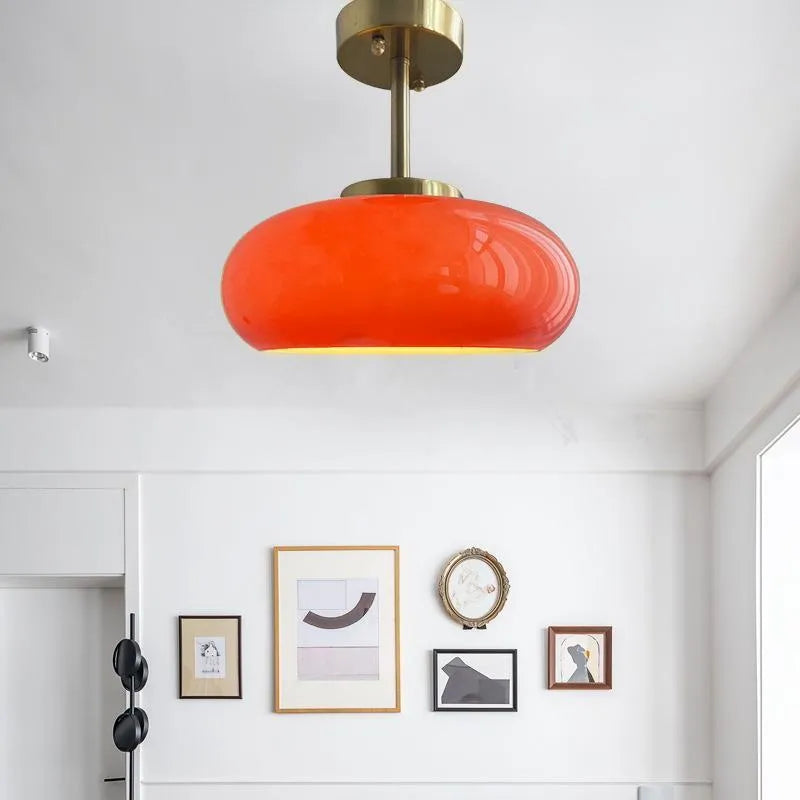 Milk white Bauhaus pendant light with three egg tart-shaped glass shades for bedroom or dining room