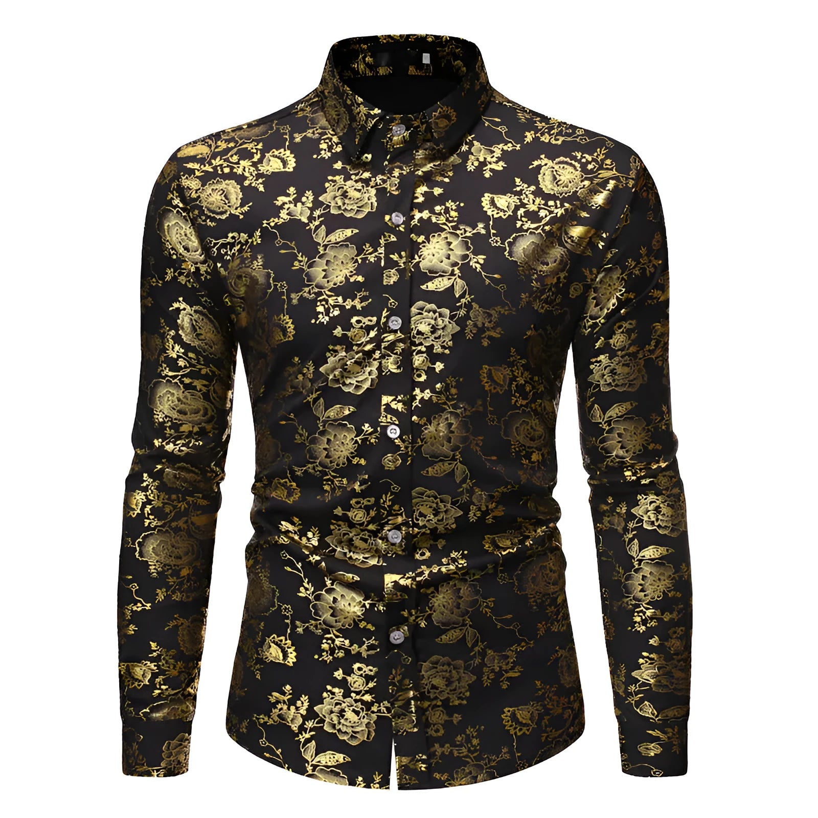 Man wearing a metal bronzing printed lapel shirt cardigan in wine red, showcasing the casual long sleeve design.