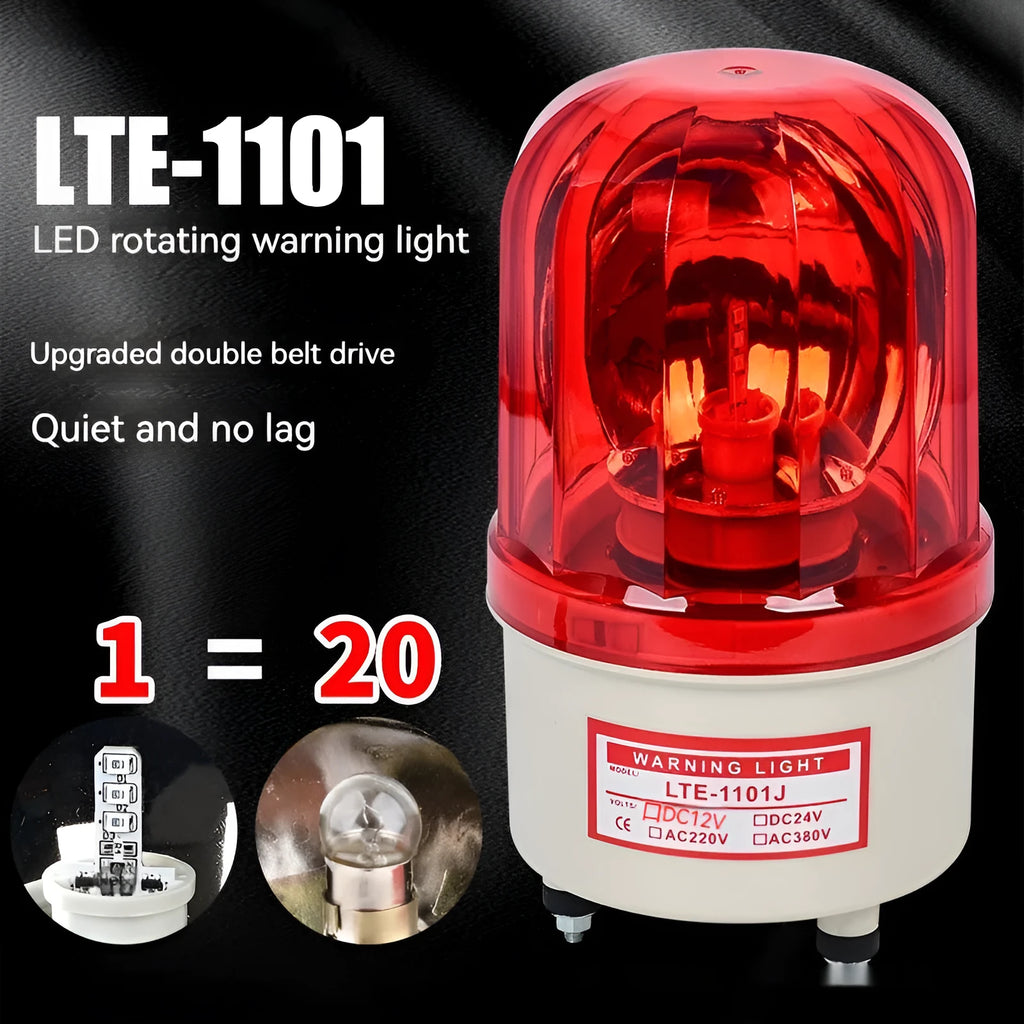LTE-1101J warning light with sound alarm, red rotating beacon, 2-3W, for industrial use