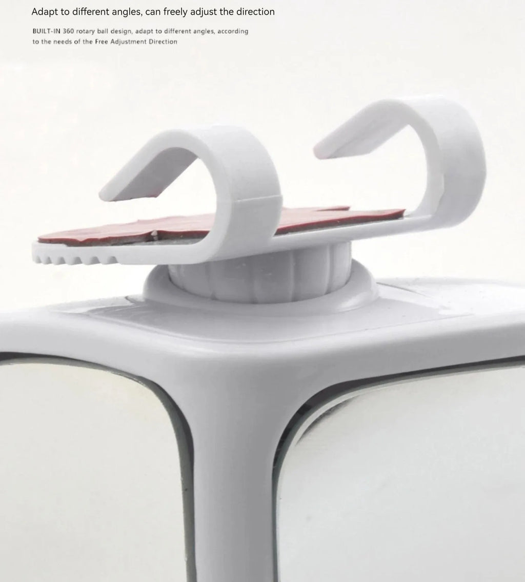 A pair of round, adjustable wide-angle car mirrors with adhesive backing, shown in assorted colours.