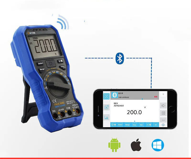 Digital multimeter handheld device with LCD display for NCV voltage detection and temperature measurement