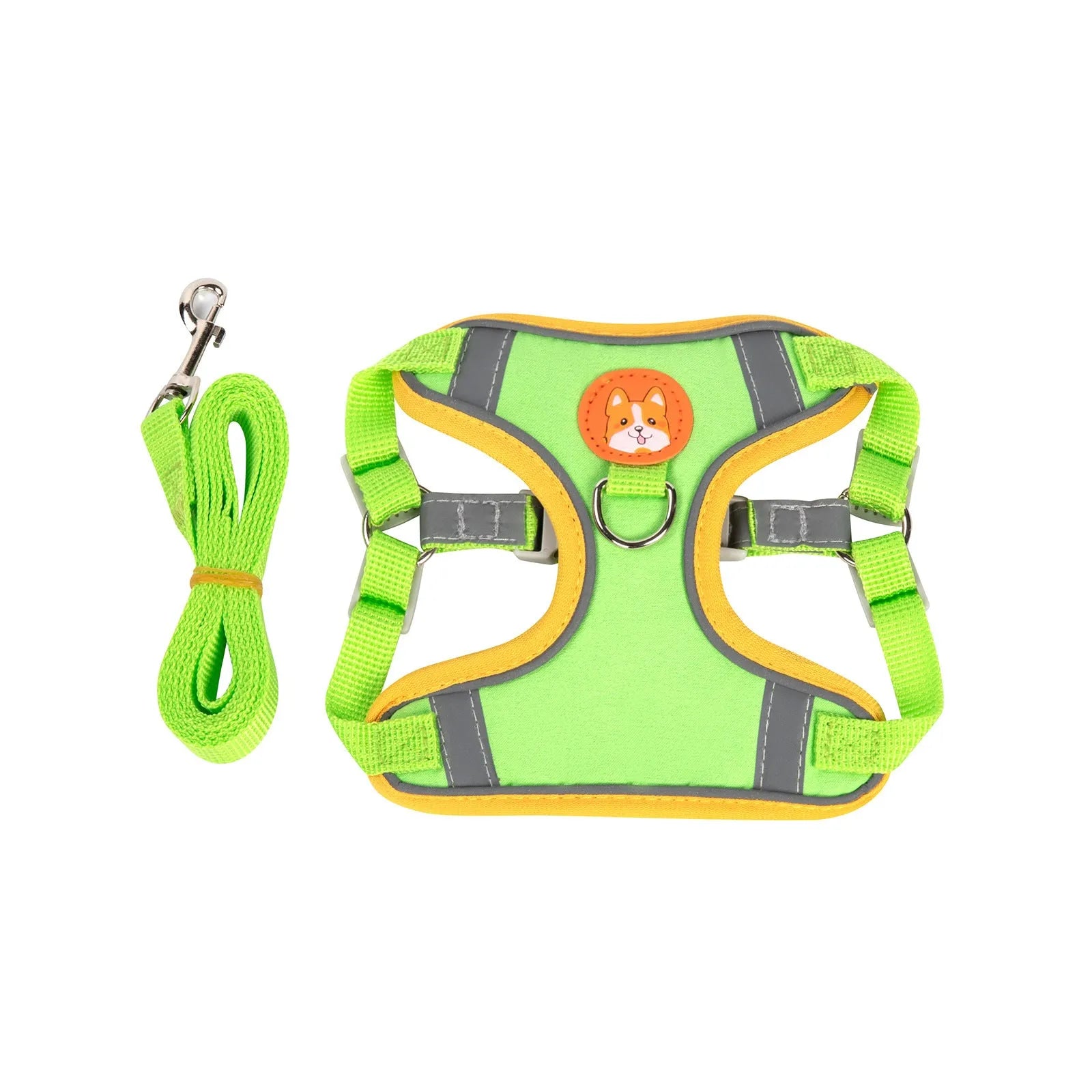 Adjustable dog harness and leash set in assorted colours with a chest strap.