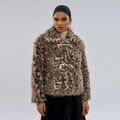 Women's leopard print street fashion coat with a buckle detail on the lapel