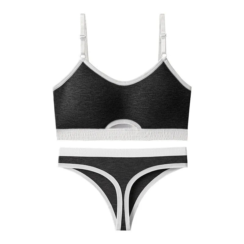 Women's white cotton sports bra and briefs set with beautiful back design and underwired moulded cup.