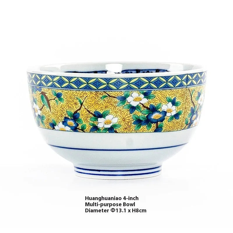 Japanese retro ceramic 4-inch bowl with peony pattern and underglaze finish