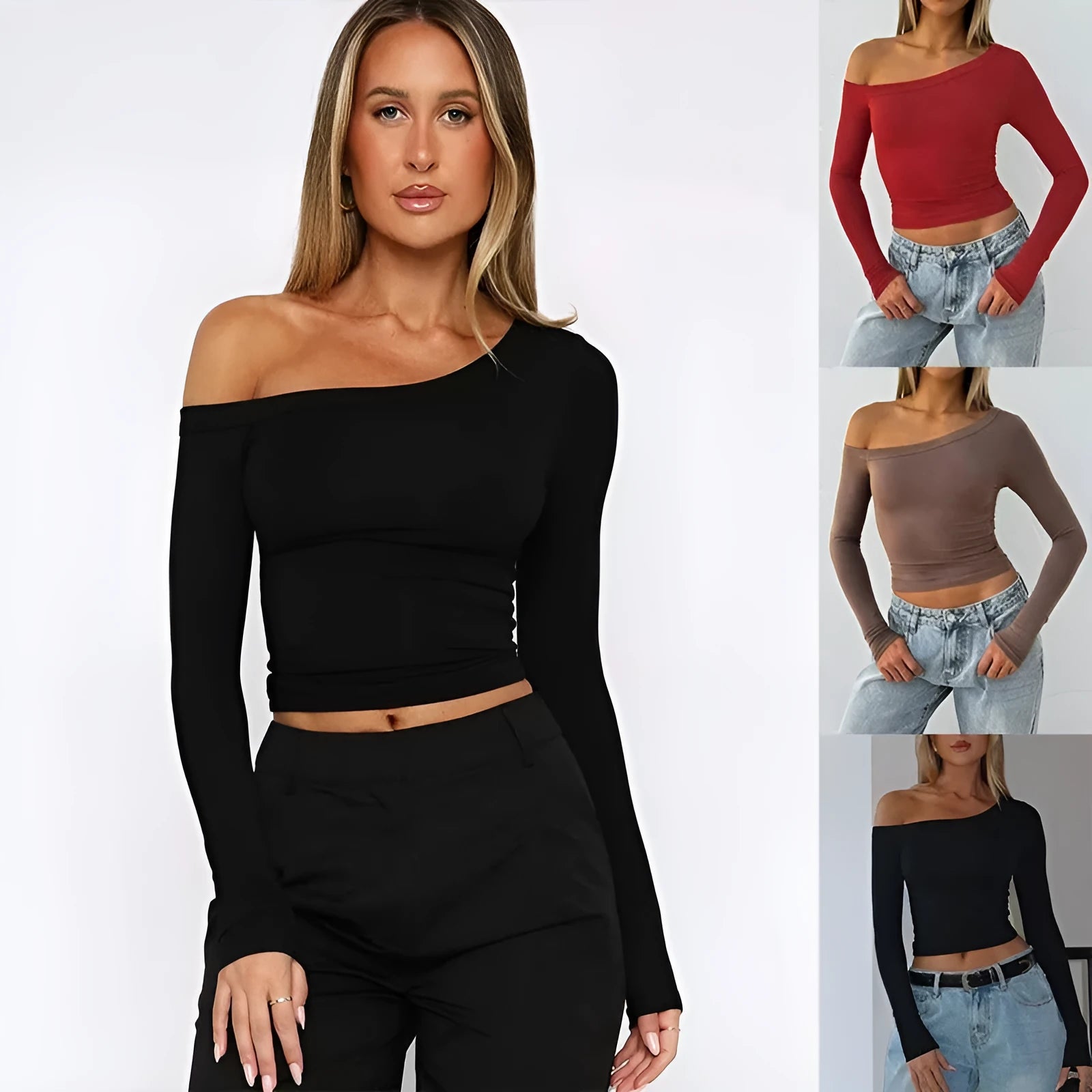 Women's long sleeve slim fit knitted cardigan in black with a cross shoulder strap detail.