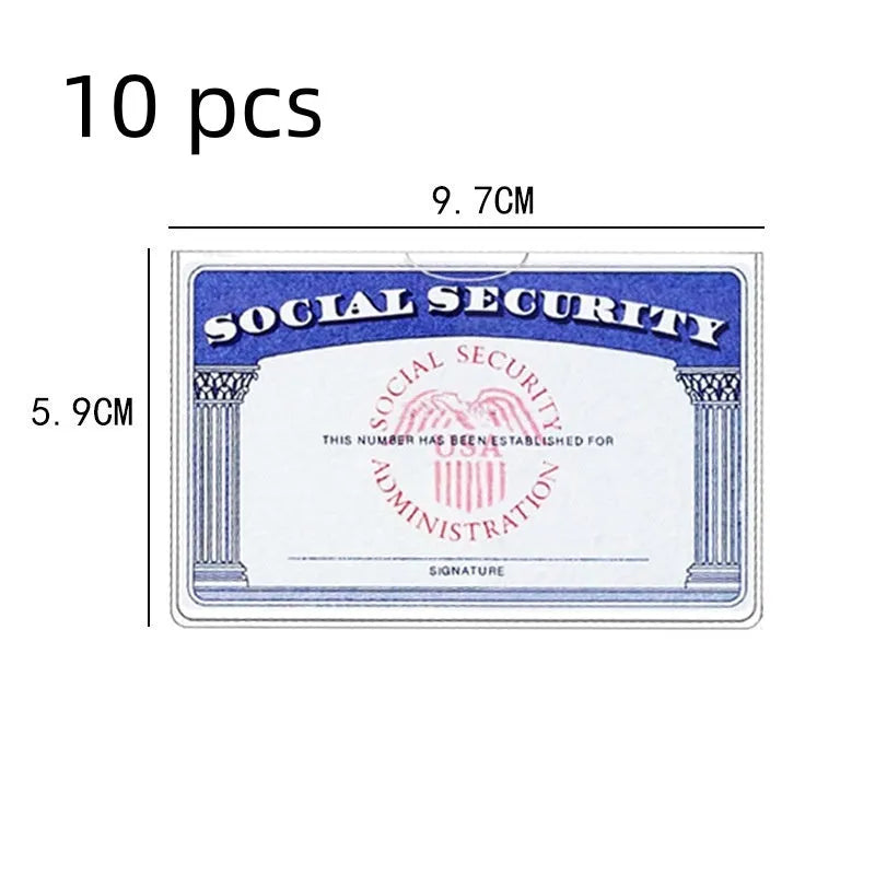 Transparent PVC social security card holder measuring 9.7x5.9 cm with waterproof protection