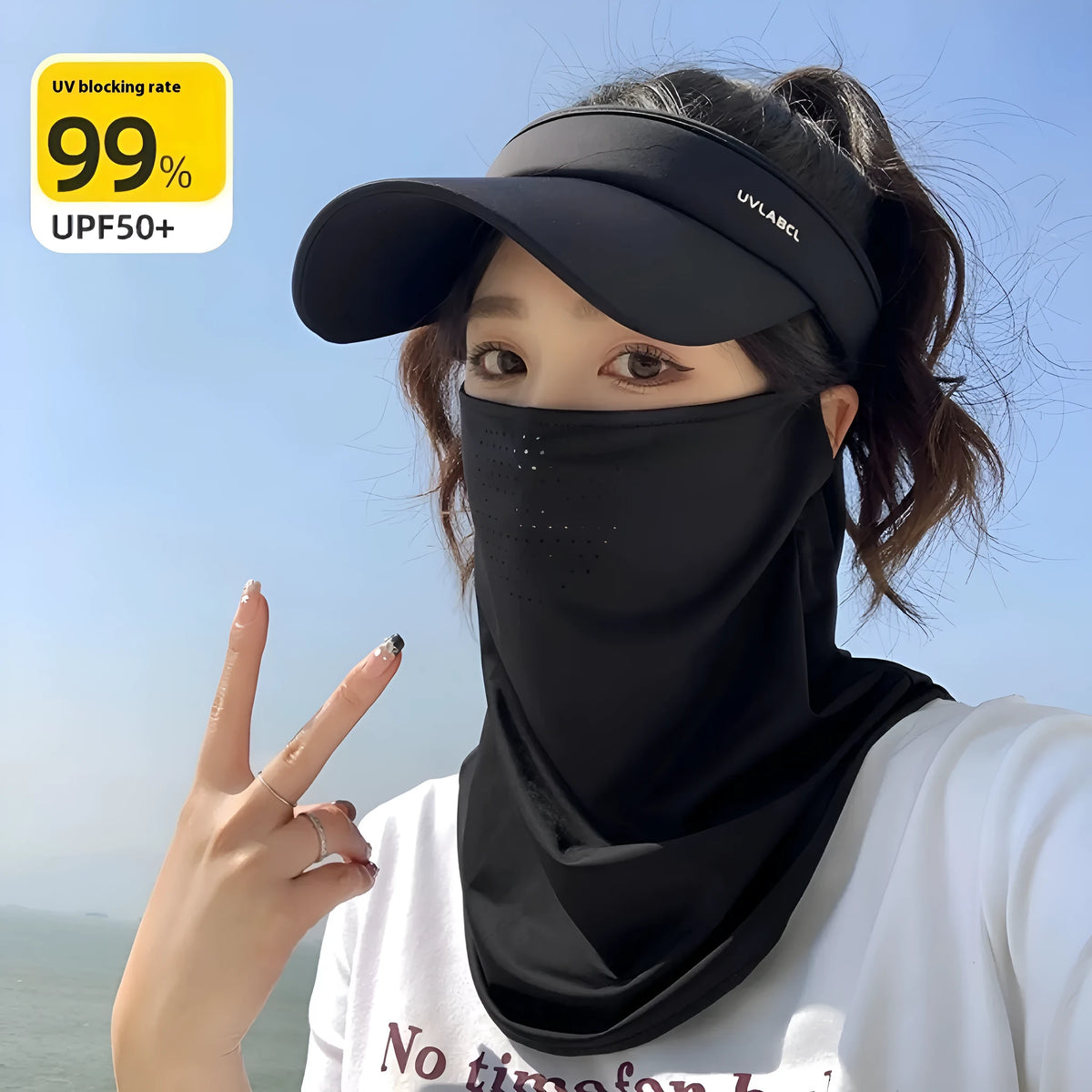 Outdoor cycling face mask in black, white, grey, or pink with UPF50 and breathable nylon half-cover design.