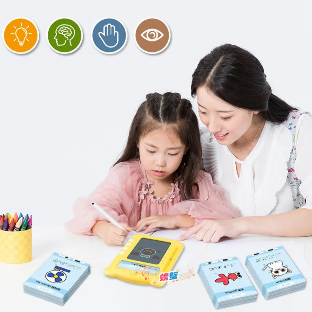 Yellow Creative Stick Figure Early Learning Machine V3 with educational bilingual cards