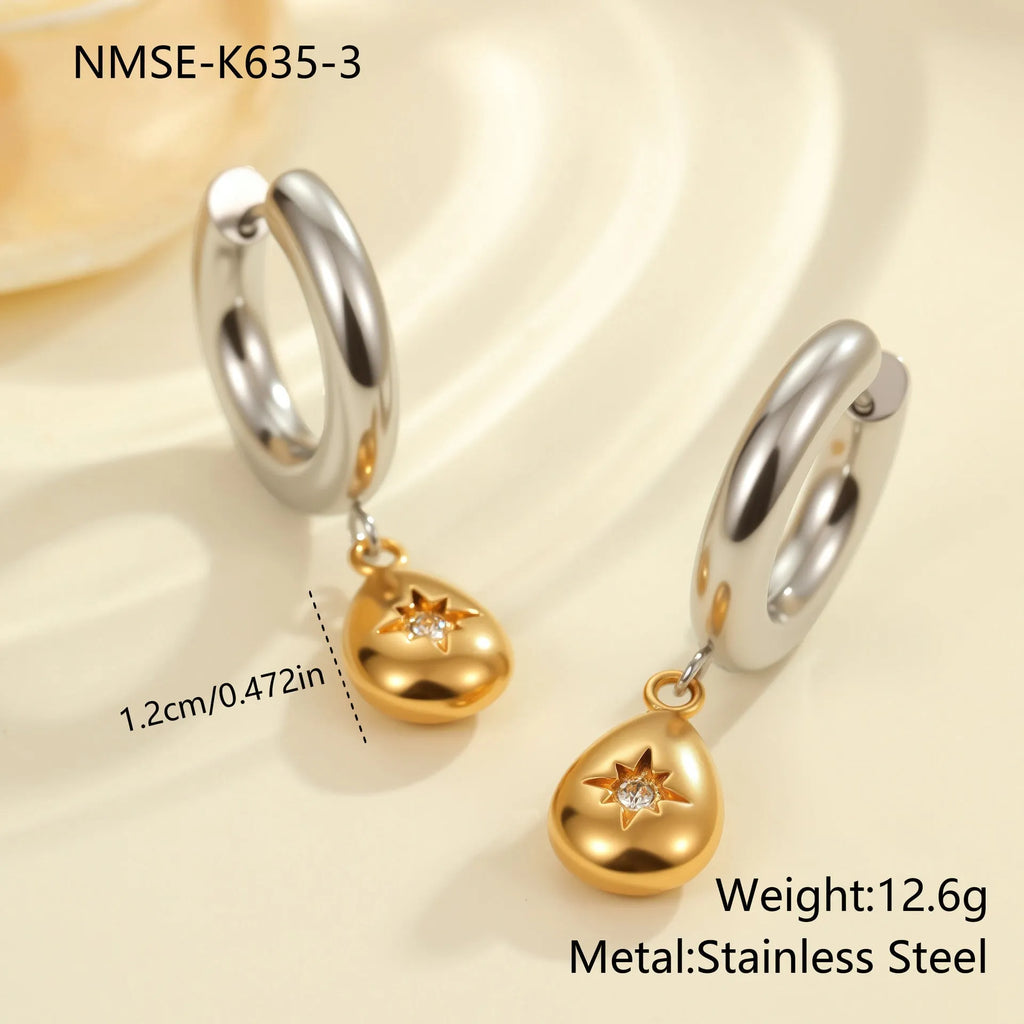 Women's stainless steel earrings with 18K gold electroplating in heart, star, and Christmas tree shapes