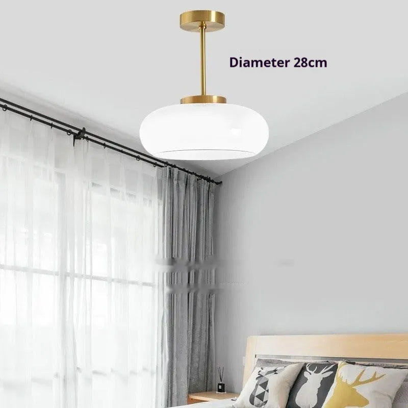 Milk white Bauhaus pendant light with three egg tart-shaped glass shades for bedroom or dining room