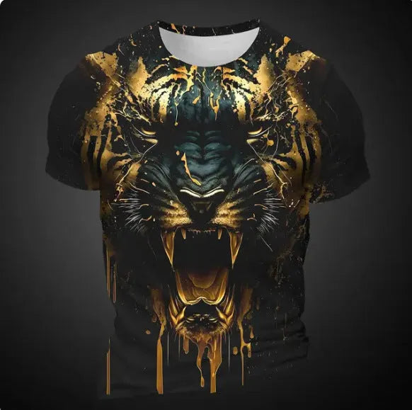Men's 3D tiger pattern short sleeve T-shirt in bird eye polyester fabric
