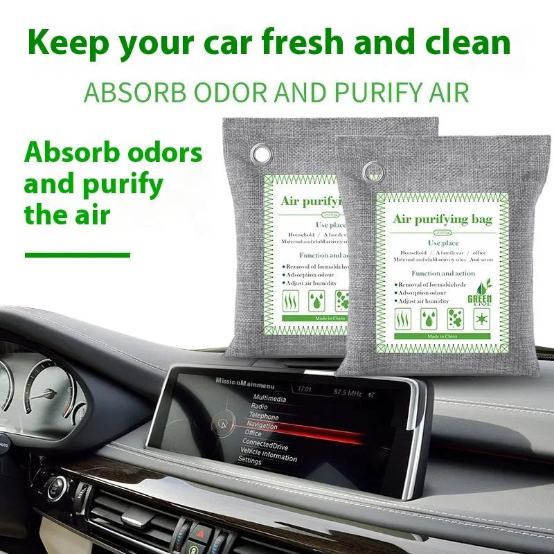 Bamboo charcoal air purification bags for formaldehyde removal in household settings.