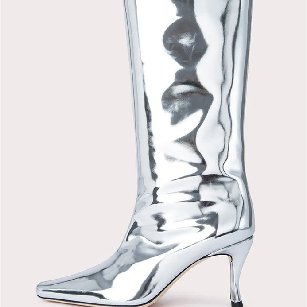Women's black square toe cowboy boot with a microfiber upper, shown from the side.
