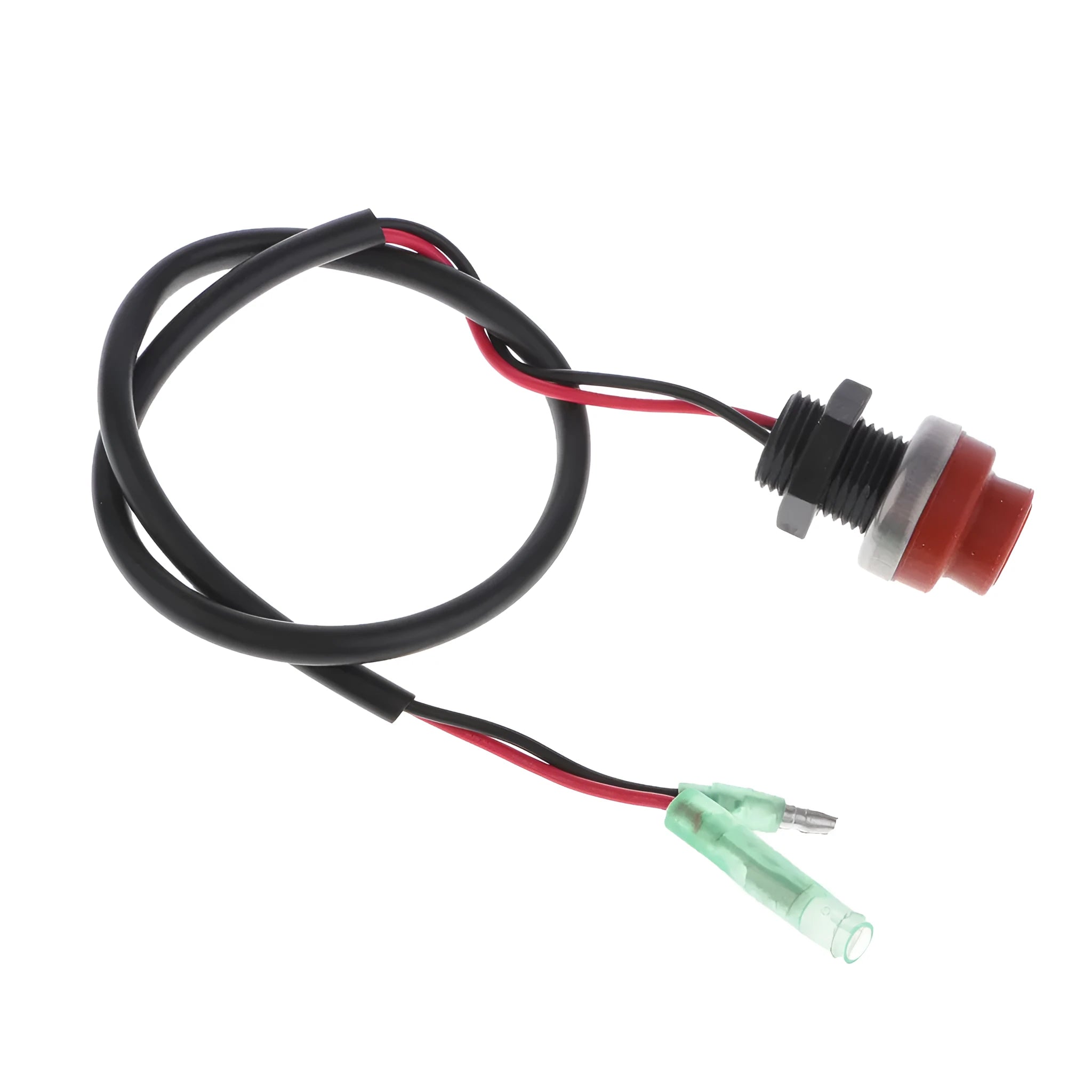 Red Yamaha marine engine kill switch with coiled safety rope and clip.